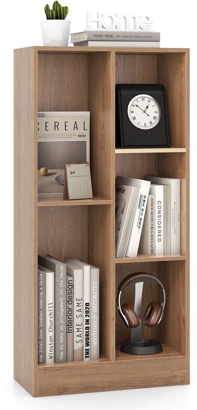 COSTWAY Boekenkast met 5 vakken, staand rek, kubusrek, kantoorplank, opbergrek voor woonkamer, slaapkamer, werkkamer, kantoor, 50 x 24 x 104 cm (natuur)