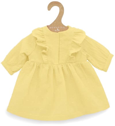 Asi poppenkleding lange mouwen jurk geel poppenoutfit.