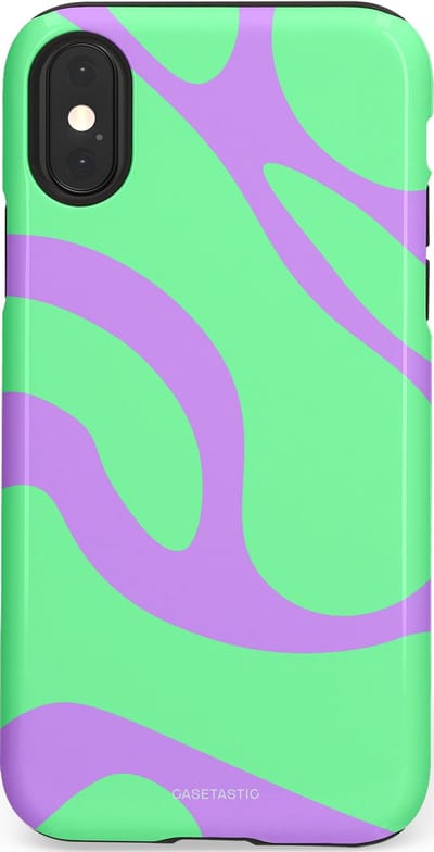 Casetastic Hoesje Geschikt voor Apple iPhone X/Xs - Stijlvolle Beschermende Duo-layer Case - Pastelgolven Mint-Lila