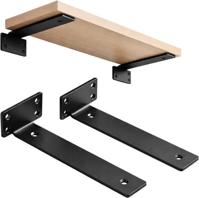 Plankdragers van metaal - 2 stuks - Zwevende plankhouders - Wandsteunen - Ondersteuning voor planken aan de muur - 30 cm lang - Met wandmontage - Zwart