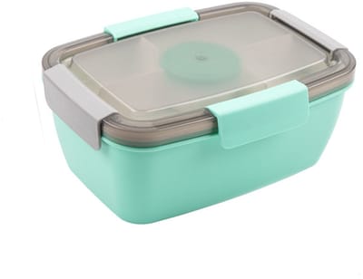 TOVBMUP Lunchbox - 2000 ml - Bento box - met vakken - Saladebakje - met sausbakje - Magnetron- en vaatwasserbestendig - Geschikt voor kinderen en volwassenen - Groen