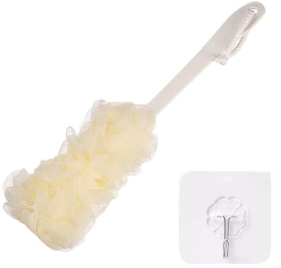 QTTVBTNA Lange Doucheborstel met Handvat – Exfoliërende Badborstel met – Voor Rug, Benen & Lichaamsverzorging - beige