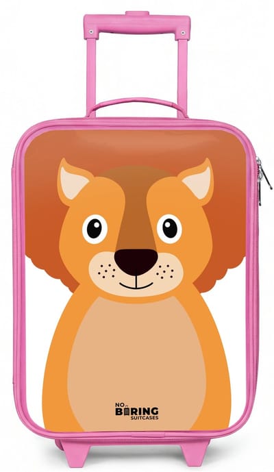 NoBoringSuitcases.com® - Kinderkoffer roze - Kindertrolley meisje - Dierenportret schattige leeuw - Koffer kind lichtgewicht - Reiskoffer trolley voor kinderen - Koffertje met lichtgevende wieltjes - Rolkoffer