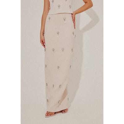 Odd Muse Crystal Maxi Skirt Blush Maat: XXS | Maxi Rokken Outlet | Dames | Beige