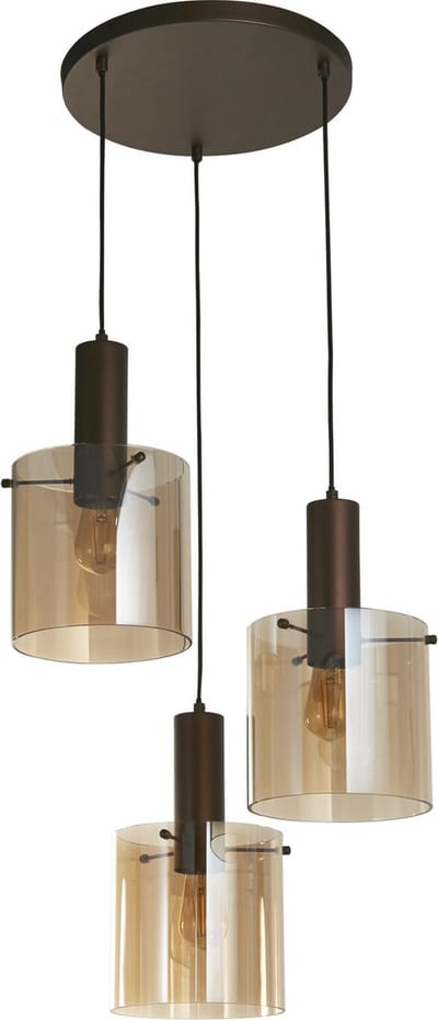Searchlight Moderne Hanglamp E27 Lund 3 Lichtpunten Rond Amber Glas Eetkamer Gang/Hal Keuken Dimbaar