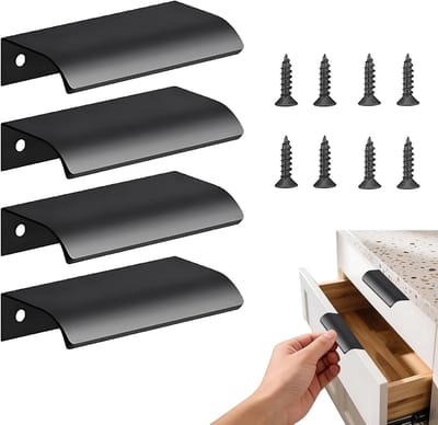 Verstevigde Verstopte Handgrepen voor Keukenladen - 4 Stuks Aluminium 8x4cm - Ideaal voor Keukenkastjes, Schoenkasten en Meubels - Zwart, Geschikt voor 15-22mm Panelen