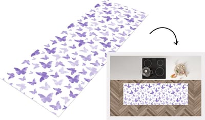 Keukenloper - Loper keuken - Vlinder - Paars - Patronen - 150x50 cm - Keukenloper vinyl