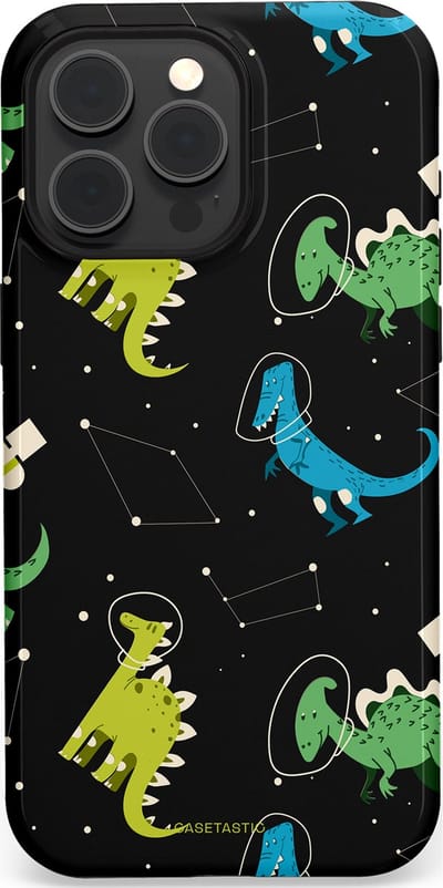 Casetastic hoesje geschikt voor Apple iPhone 15 Pro Max - MagSafe - Dubbellaagse bescherming - Dino in de sterren - Fashion Case - Zwart Groen