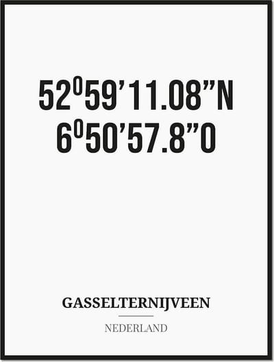 Poster/kaart GASSELTERNIJVEEN met coördinaten