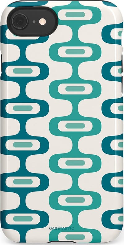 Casetastic hoesje geschikt voor Apple iPhone SE / Apple iPhone 7 / Apple iPhone 8 - Dubbellaagse bescherming - Vormen vibe - Fashion Case - Wit Petrol Lichtgrijs Mintgroen