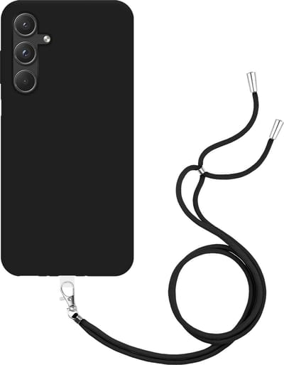 Cazy hoesje met koord geschikt voor Samsung Galaxy A55 Hoesje met Koord - Flexibele Case - Zwart