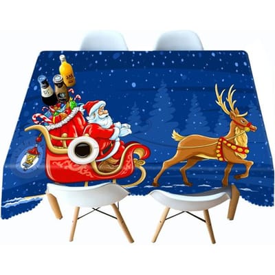 Verdikken Katoenen Tafelkleed Blauwe Achtergrond Kerstman Sneeuw Patroon Rechthoekig Rond Tafelkleed Voor Bruiloft Picknick Feest Round diameter 60CM