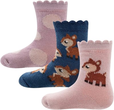 Babysokjes Meisje - Blauw/Oudroze met Hertjes en Bollen - Ewers -18/19