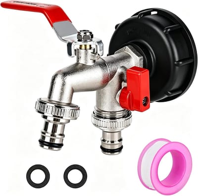 ibc Aftapkraan, 1000 l waterkraan, tankkraan, 1/2 inch met uitloopverlenging, S60 x 6, grove schroefdraad