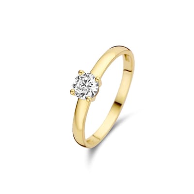 New Bling 9NBG-0794-56 Gouden Ring met Zirkonia - Dames - 14 Karaat - Goud - Ring - 5mm - Zirkonia - 4 Pootjes zetting - Chaton - Solitair - Maat 56 - Goud