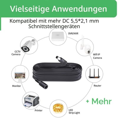 Security-01 2-Pack 3m DC-voedingsverlengkabel, stekker 5,5 mm x 2,1 mm, mannelijk naar vrouwelijk, DC 5V 6V 9V 12V 24V voor beveiligingscamera's, DVR, router, printer, LED-strip, zwar