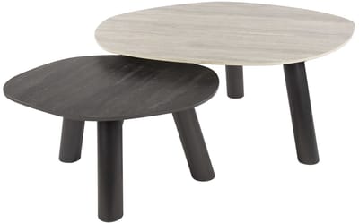 Giga Meubel Salontafel Twin - Zwart/Grijs Travertin - Set van 2