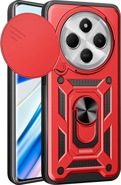 Coverup Hoesje - Geschikt voor Xiaomi Redmi 14C Hoesje - Coverup Armor Ring Kickstand Back Cover met Camera Shield - Rood