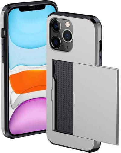 Hoesje Geschikt voor iPhone 11 Pro Hoesje Met Pasjeshouder Hard Case Met Kaarthouder - Hoes Geschikt voor iPhone 11 Pro Hoesje Pashouder Case - Grijs