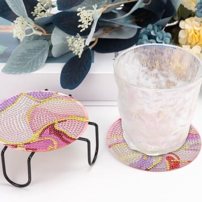 Dailygoods- Onderzetter Antislip - Ronde Onderzetter - Glasonderzetter met Houder - Keuken Onderzetter - DIY Diamant Schilderij - Marmer Oceaan Roze - Drankonderzetter