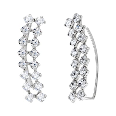 WeLoveSilver - ear climber - zilver - dubbele rij kristallen