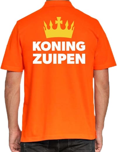 Koningsdag poloshirt / polo t-shirt Koning Zuipen oranje heren - Koningsdag kleding/ shirts S