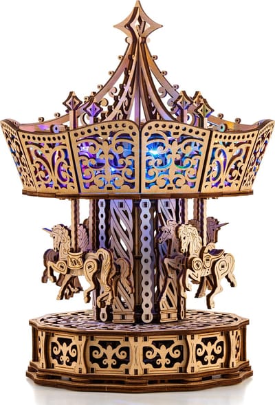 Wood Trick - Houten modelbouw 3D puzzel - Draaimolen - Parisian Carousel (WDTK051) - Geen lijm noch verf nodig - Met muziek en licht