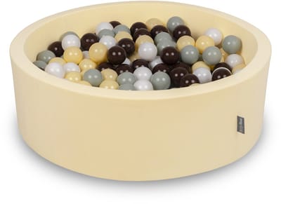 KiddyMoon Schuim Ballenbak Baby 90x30cm 300 Ballen - Ballenbad Sensorisch - Wasbare Hoes - Botergeel: Groengrijs Pastelgeel Bruin Wit