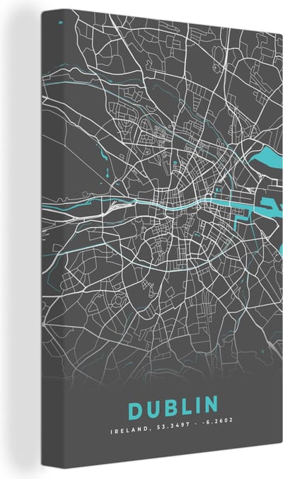 Canvas Schilderij Dublin - Stadskaart - Plattegrond - Kaart - Blauw - 20x30 cm - Wanddecoratie