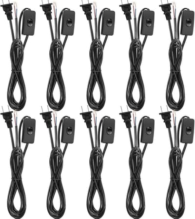 10x Zwart Licht Snoer Set met Stekker en Aan/Uit Schakelaar - 1.8 Meter - Voor Lampen en Elektrische Apparaten