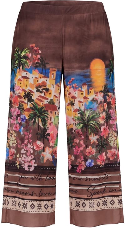 MIAMODA - Dames - Culotte wijde recht pijp mesh print - Hazelnootbruin - Maat 44
