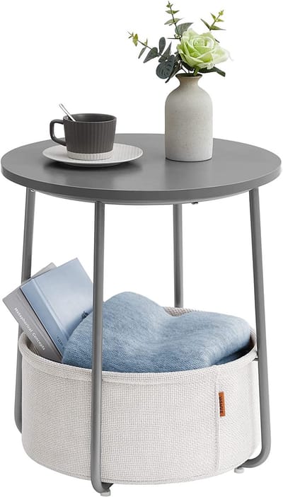 Hoppa! - Bijzettafel - Rond - Kleine tafel - Salontafel - Stoffen mand - Grijs-wolk wit - 45 x 45 x 50 cm