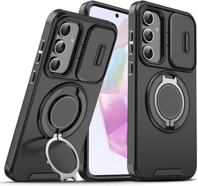 Hoesje Geschikt voor Samsung Galaxy A56 / A36 hoesje Zwart backcover met Met Draaibare Ring Houder en camera bescherming
