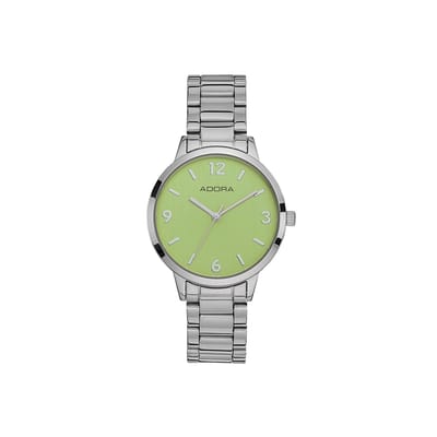Adora Trends Dames Horloge - Edelstaal Schakelband - Limegroen - Ø 32 mm - Zilverkleurig - 3 ATM