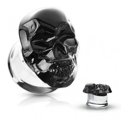 Double flared plug skull 10 mm - zwart - LMPiercings