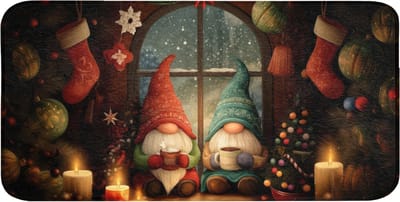 WC mat 120x60 cm - Antislip - Gnooms - Kerst - Raam - Kleurrijk - Toiletmat - Vloermat - Douchemat - Toilet tapijt - Toiletmatten