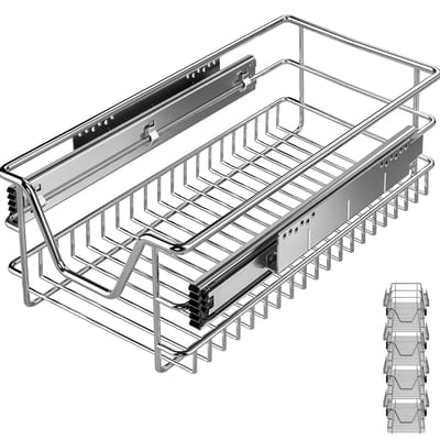 Casaria 4x Lade - Telescopisch Voor 30cm Kastbreedte 27x44x14cm - Zilver