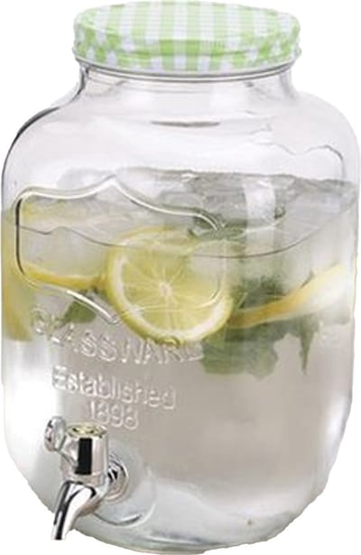 Excellent Houseware Drankdispenser/limonadetap - met tapje - glas - 4 liter - groen/wit geblokte dop - 15 x 26 cm