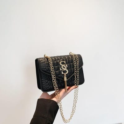 Eenvoudige Casual Tas voor Dames In Zomer Nieuwe Modetrend Schoudertas Retro Effen Kleur Ketting Crossbody Tas voor Dames black