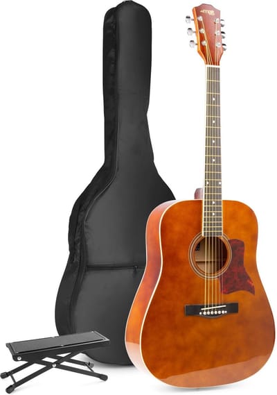 Akoestische gitaar voor beginners - MAX SoloJam Western gitaar 4/4 - Incl. voetsteun, gitaar stemapparaat, gitaartas en 2x plectrum - Bruin (hout)