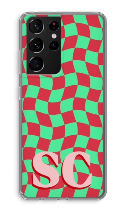 Gepersonaliseerd - Case Company® - Hoesje geschikt voor Samsung Galaxy S21 Ultra hoesje - Grid Monogram - Soft Cover Telefoonhoesje - Bescherming aan alle Kanten en Schermrand