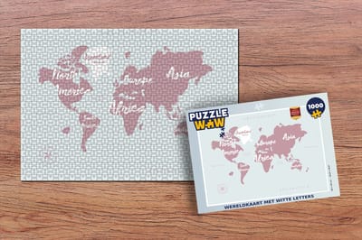 Puzzel Wereldkaart - Roze - Letters - Legpuzzel - Puzzel 1000 stukjes volwassenen