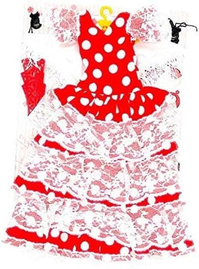 Folk Artesanía Set Nancy Classic Regional Pop Jurk met kammen, kastanjes en schoenen. Pop niet inbegrepen (rood wit maan)