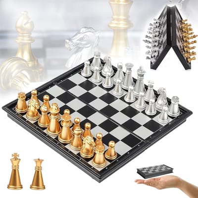Magnetisch schaakspel - Schaakset - TENZHVXI® - Gemaakt van magneet en ABS - Opvouwbaar voor opslag - Waterdicht - 33 x 33 cm - Goud en zilver
