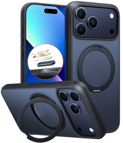 TORRAS Hoesje Geschikt voor Apple iPhone 17 Pro Max - UPro Ostand Pro - Compatibel met MagSafe - Back Cover met Magneet - 360° Draaibare Ring Standaard - Zwart