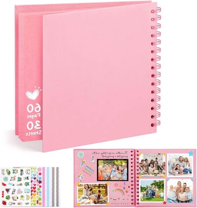 Persoonlijk Fotoboek Scrapbook, 8-inch DIY Herinneringen Album, Vierkant Hardcover voor Bruiloften, Baby's en Jubilea, Perfect Cadeau voor Hem/haar, Roze, 30 Bladen