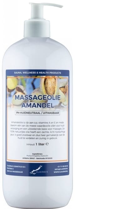 Massageolie Amandelolie 1 liter met witte pomp - 100% natuurlijk - biologisch en koud geperst