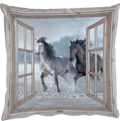 Sierkussens - Kussentjes Woonkamer - 50x50 cm - Doorkijk - Paarden - Winter - Dieren - Natuur - Wit