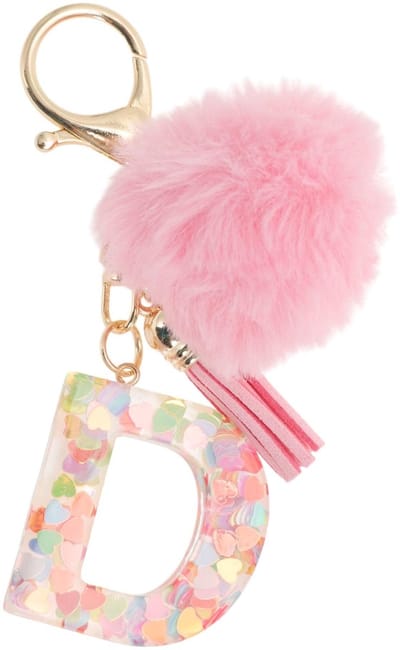 Dailygoods- Sleutelhanger met beginletter D - Sleutelhanger voor meisjes - Sleutelhanger met kwast - Duurzame hars/zinklegering - 11 cm lang - Robuust en schokbestendig - Sleutelring