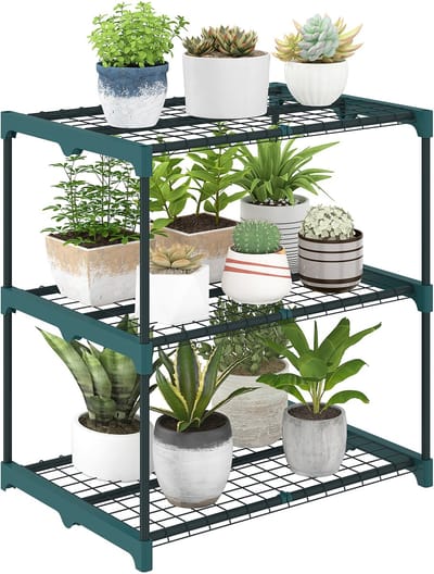 Killogood Drielaags plantenrek - 72 cm hoog - geschikt voor binnen en buiten - stalen plantenrek - donkergroen.